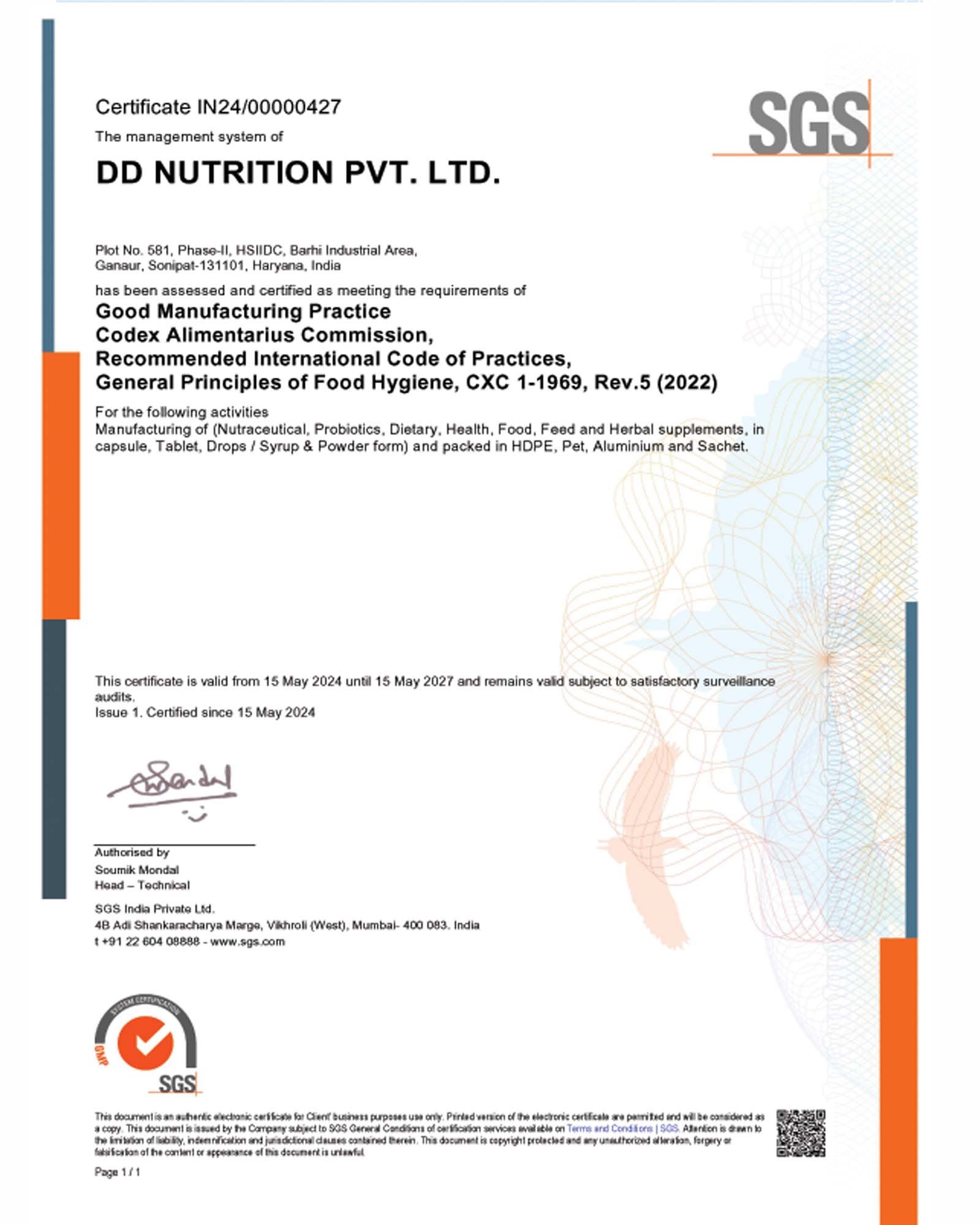 SGS Certificate